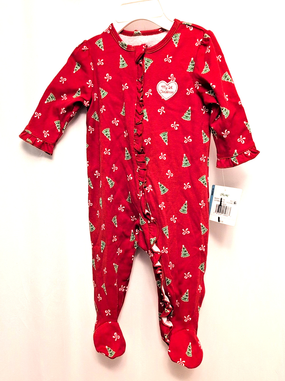 Little Me NWT 2 Piece Outfit red headband & 1 piece xmas trees bows